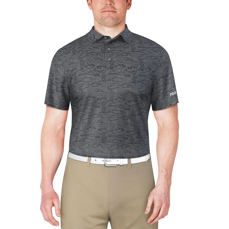 PGA TOUR Course Essentials Men's Linear Conversational Print Short Sleeve Polo Shirt, PGA TOUR Course Essentials Men's Polo