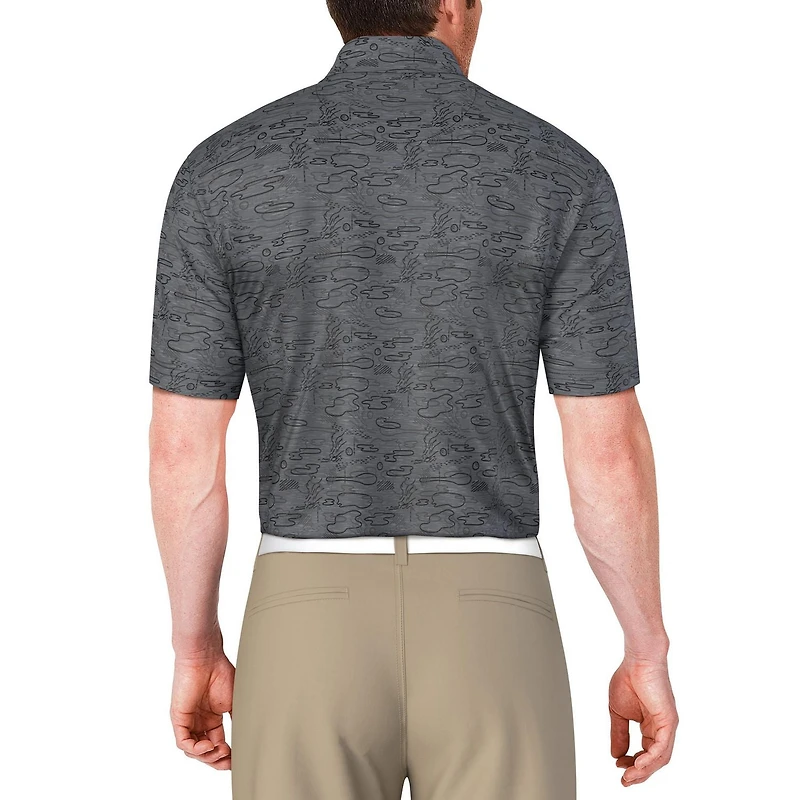PGA TOUR Course Essentials Men's Linear Conversational Print Short Sleeve Polo Shirt, PGA TOUR Course Essentials Men's Polo
