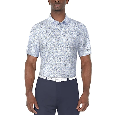 PGA TOUR Course Essentials Men's Abstract Flowers Print Short Sleeve Polo Shirt