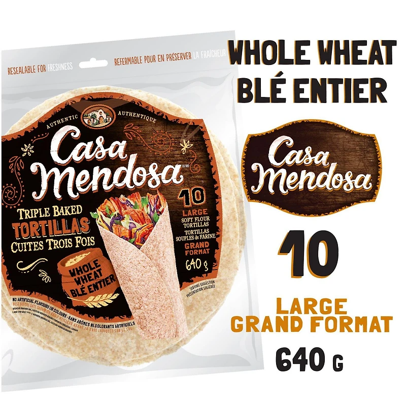 Casa Mendosa Whole Wheat 10" Large Tortillas, 10 ct, 640 g