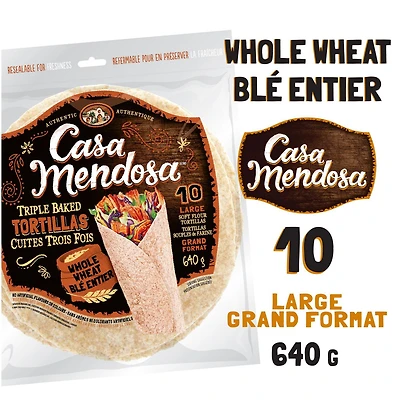 Casa Mendosa Whole Wheat 10" Large Tortillas, 10 ct, 640 g
