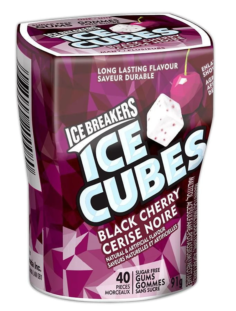 Bouteille de gommes sans sucre ICE BREAKERS ICE CUBES à la cerise noire 40 pièces