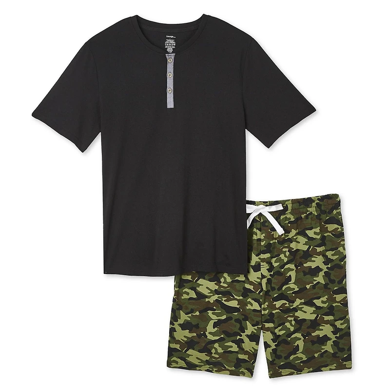 George Men's Henley and Short Pajamas 2-Piece Set