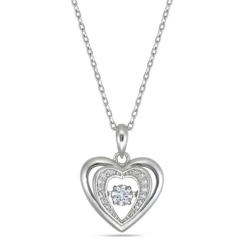 Quintessential Sterling Silver Dancing Stone Heart Pendant on 18" chain