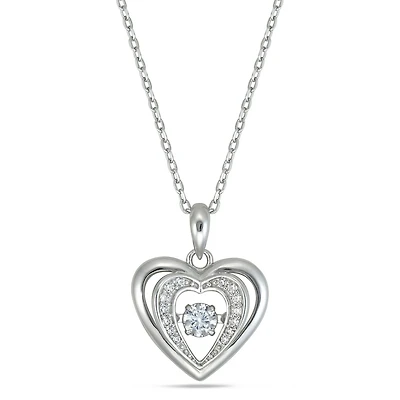 Quintessential Sterling Silver Dancing Stone Heart Pendant on 18" chain