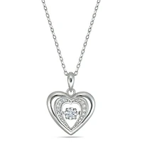 Quintessential Sterling Silver Dancing Stone Heart Pendant on 18" chain