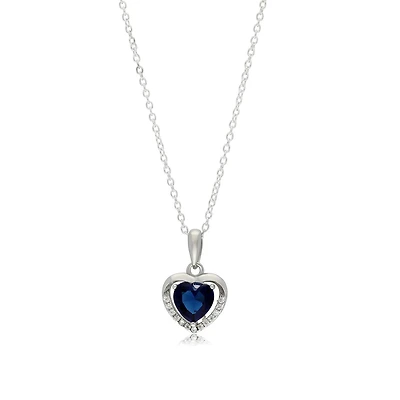 Quintessential Sterling Silver White Cz + Center Blue Pendant sur chaîne de 18"