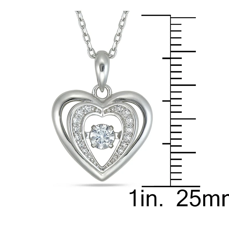 Quintessential Sterling Silver Dancing Stone Heart Pendant on 18" chain
