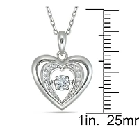 Quintessential Sterling Silver Dancing Stone Heart Pendant on 18" chain