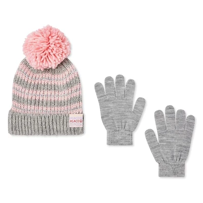 Ensemble 2 pièces avec tuque et gants rayés George pour filles