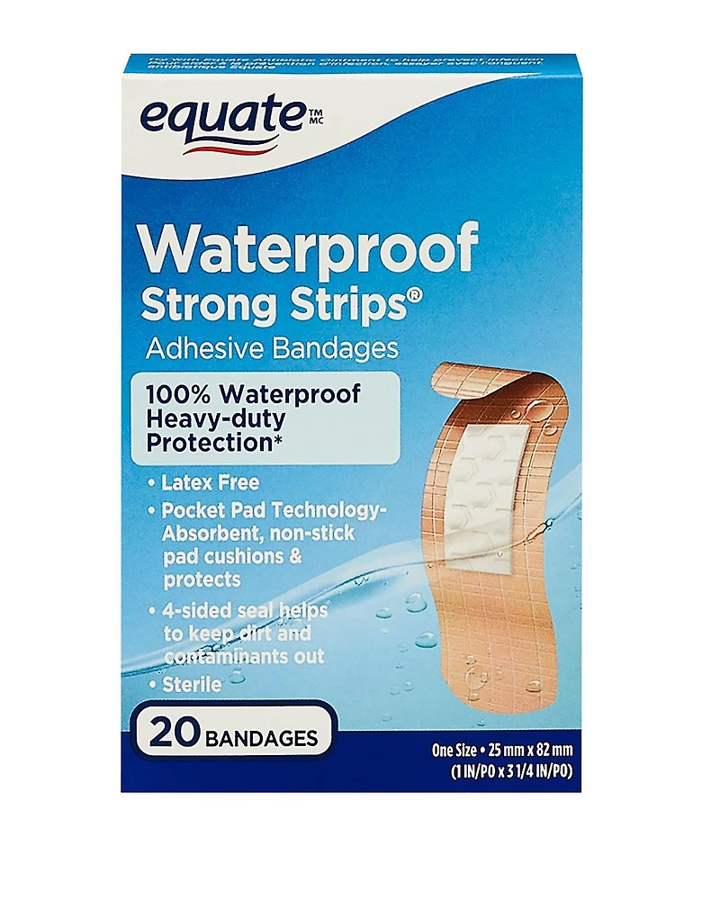 Equate Waterproof Strong Strips Adhesive Bandages, 20 bandages