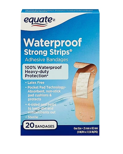 Equate Waterproof Strong Strips Adhesive Bandages, 20 bandages