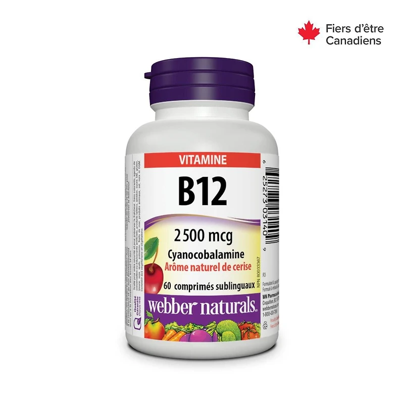 Webber Naturals Vitamine B12, Arôme naturel de cerise 2 500 mcg
