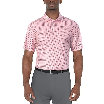 PGA TOUR Course Essentials Men's All Over Mini Regimental Palm Printed Short Sleeve Polo Shirt,