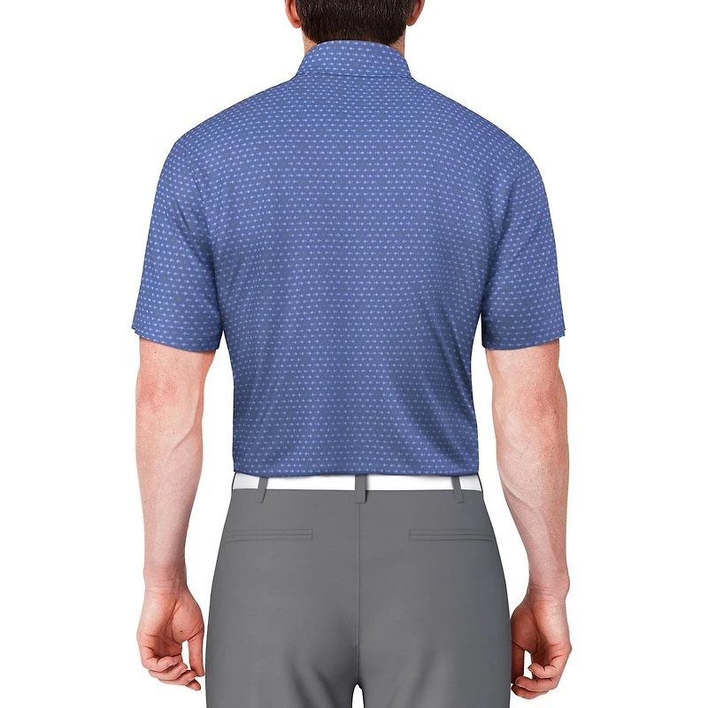 PGA TOUR Course Essentials Men's Striped Fish Print Short Sleeve Polo Shirt
