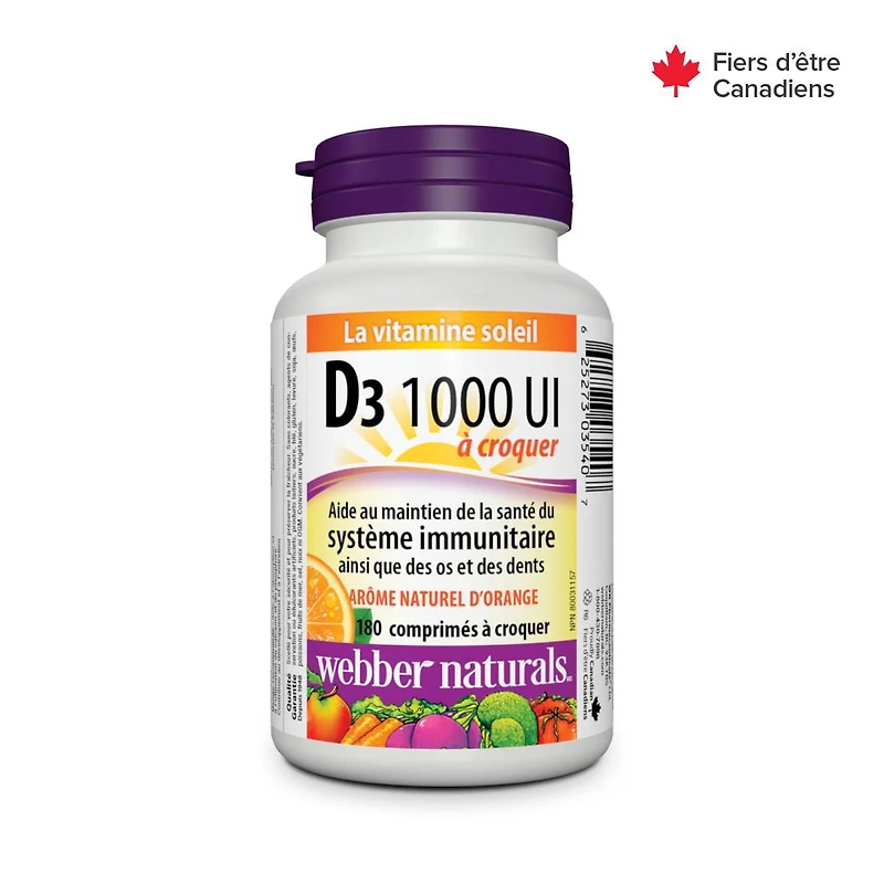 Webber Naturals® Vitamin D3 Chewable Orange Flavour, 1000 IU, 180 chewable tablets