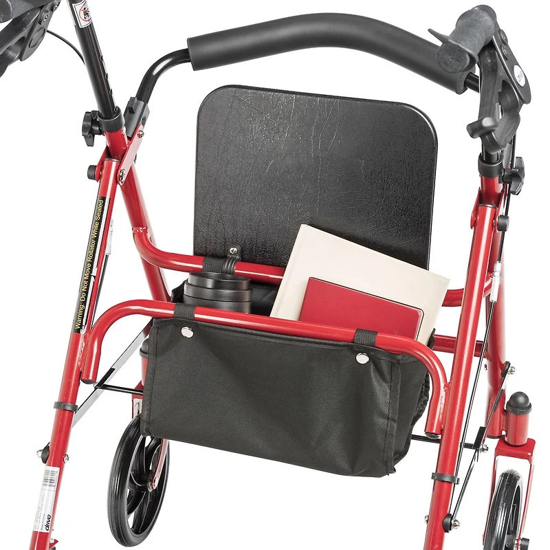 Drive Medical Red Four Wheel Rollator Rolling Walker with Fold Up Removable Back Support