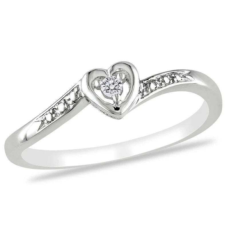 Bague de fiançailles Miabella en forme de cœur avec diamant en argent sterling