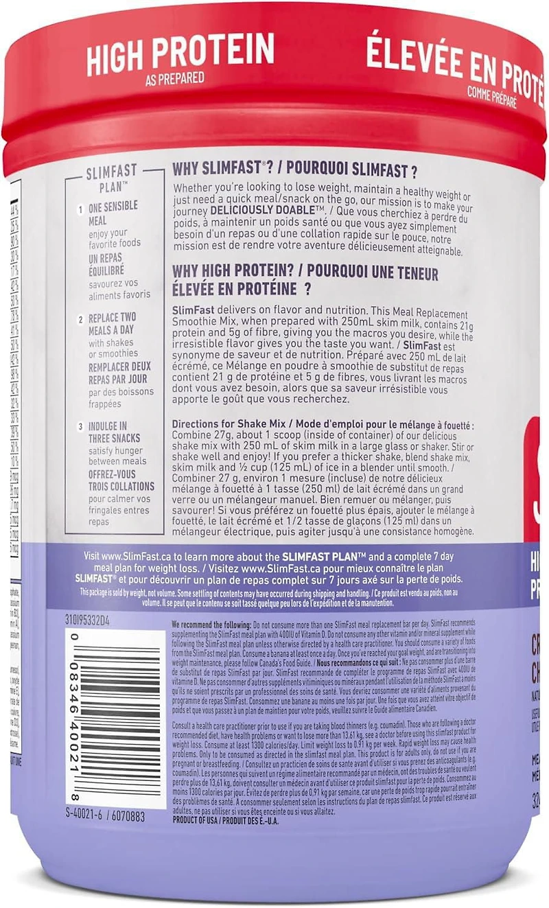 SlimFast Advanced Nutrition Smoothie Creamy Chocolate Meal Replacement Shake Mix