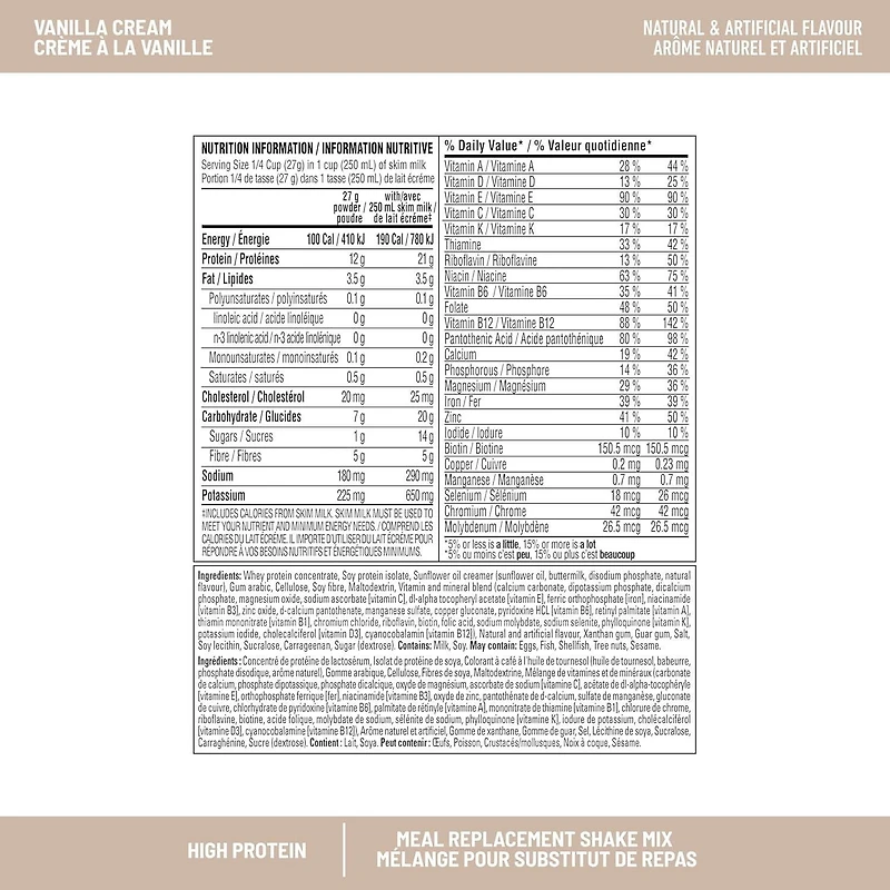 Mélange pour substitut de repas créme à la vanille élevé en protéine Smoothie Coupe la faim Nutrition avancée de SlimFast 312g