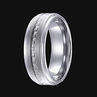 Quintessential Men's Tungsten 8mm White Carbide Fiber Inlay