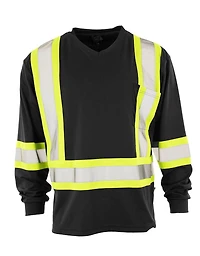 Forcefield Hi Vis V-Neck Long Sleeve Safety Tee, Sizes M-2XL