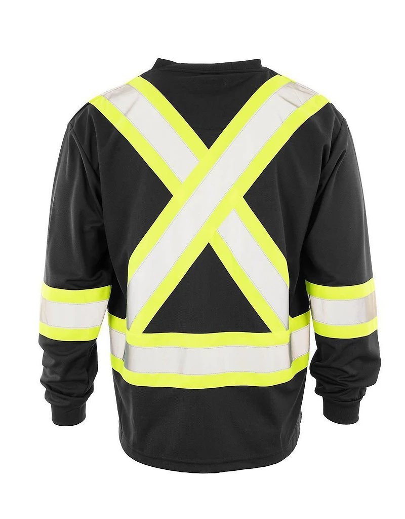 Forcefield Hi Vis V-Neck Long Sleeve Safety Tee, Sizes M-2XL