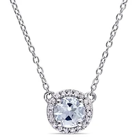 Tangelo 3/4 Carat T.G.W. Aquamarine And 1/10 Carat T.W. Diamond Sterling Silver HALO Necklace, 16"