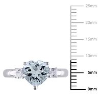 Bague à trois pierres de forme coeur Tangelo avec aigue-marine et saphirs blancs synthétiques 1-4/5 CT PBT en argent sterling