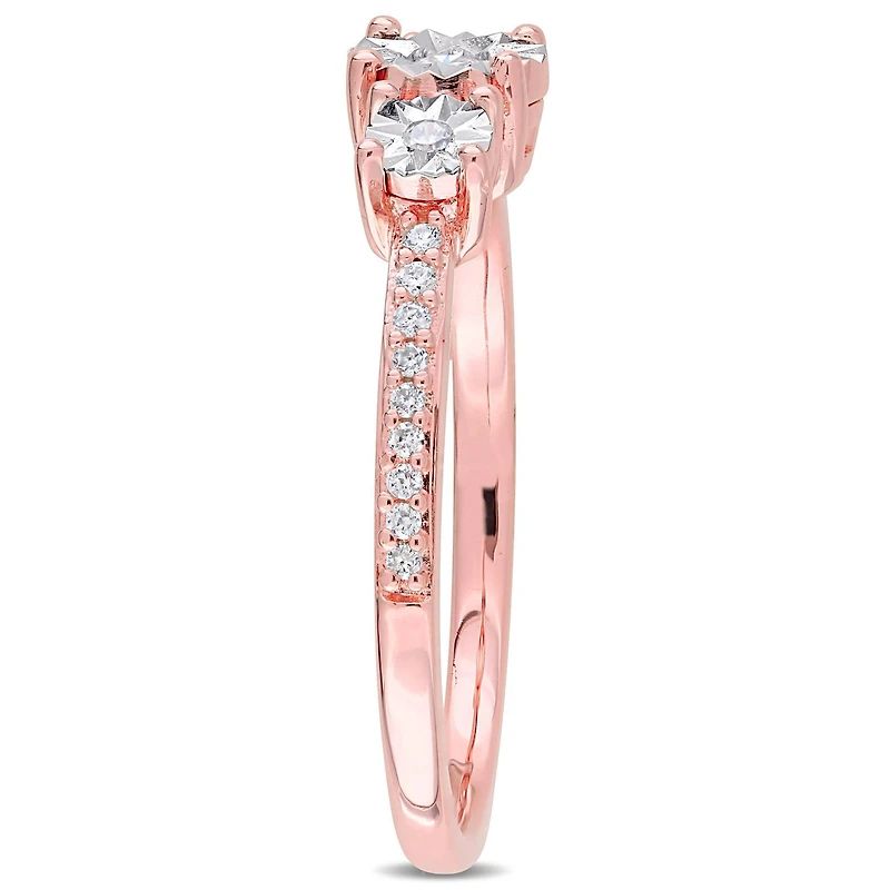 Bague de fiançailles à trois pierres Miabella avec diamants 1/7 CT poids total en argent sterling plaqué rosé en argent sterling