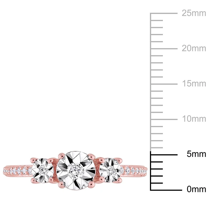 Bague de fiançailles à trois pierres Miabella avec diamants 1/7 CT poids total en argent sterling plaqué rosé en argent sterling