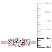 Bague de fiançailles à trois pierres Miabella avec diamants 1/7 CT poids total en argent sterling plaqué rosé en argent sterling