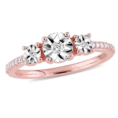 Bague de fiançailles à trois pierres Miabella avec diamants 1/7 CT poids total en argent sterling plaqué rosé en argent sterling