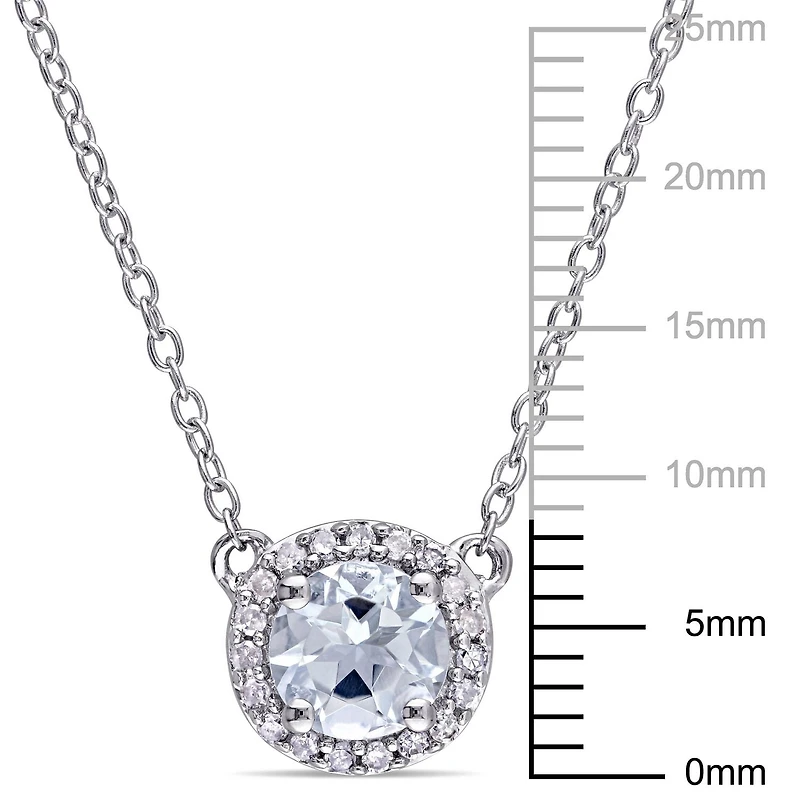 Tangelo 3/4 Carat T.G.W. Aquamarine And 1/10 Carat T.W. Diamond Sterling Silver HALO Necklace, 16"