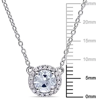 Tangelo 3/4 Carat T.G.W. Aquamarine And 1/10 Carat T.W. Diamond Sterling Silver HALO Necklace, 16"