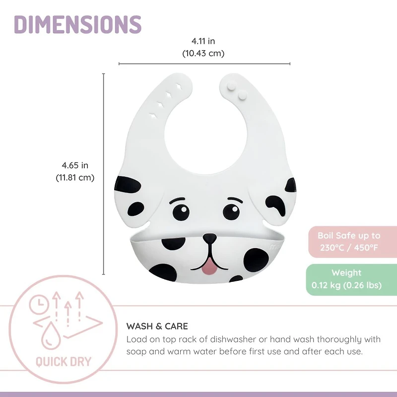 Bavoir en silicone en forme de chien pour bébés et jeunes enfants