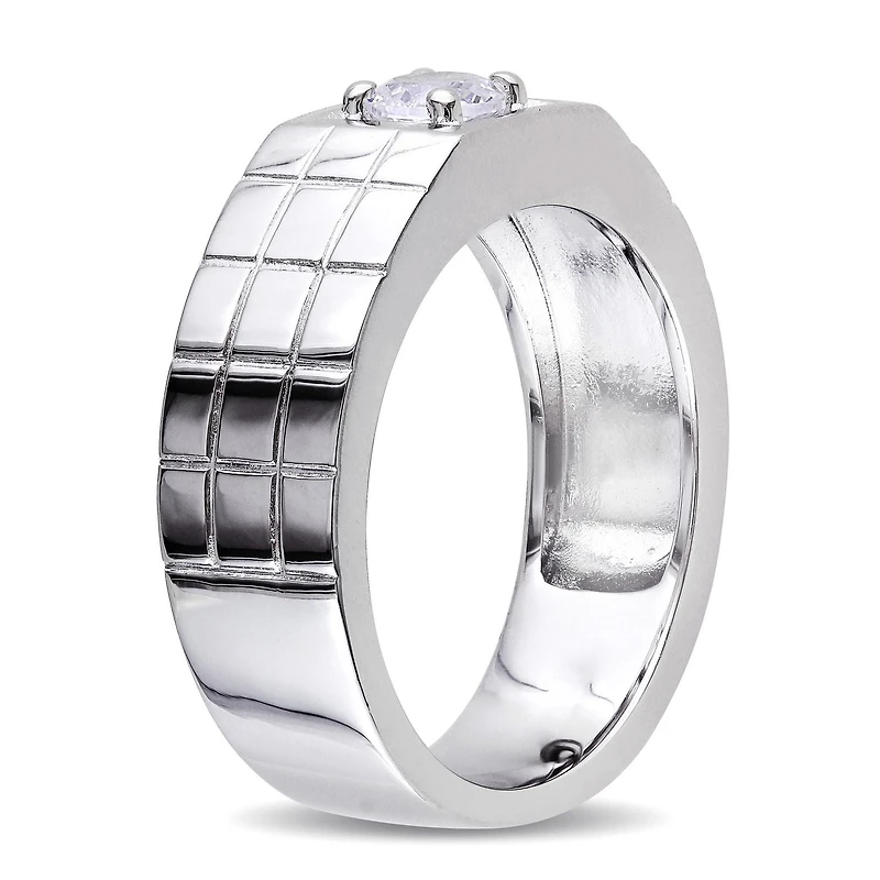 Bague stylisée Miabella pour homme en saphir blanc synthétique 0.33 ct TGW en argent sterling