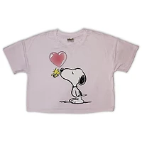 Peanuts Ladie's pyjama set. This 2 piece comfy pj set has a short sleeve boxy tee cropped top and long pant with elastic waist and draw string