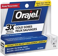 Gel Médicamenté Orajel Bouton de Froid 3x, Soulagement Instantané de la Douleur, 5,3g Le gel Feux sauvages 3X médicamenté Orajel soulage instantanément la douleur de tous les ulcères buccaux, 5.3g gel
