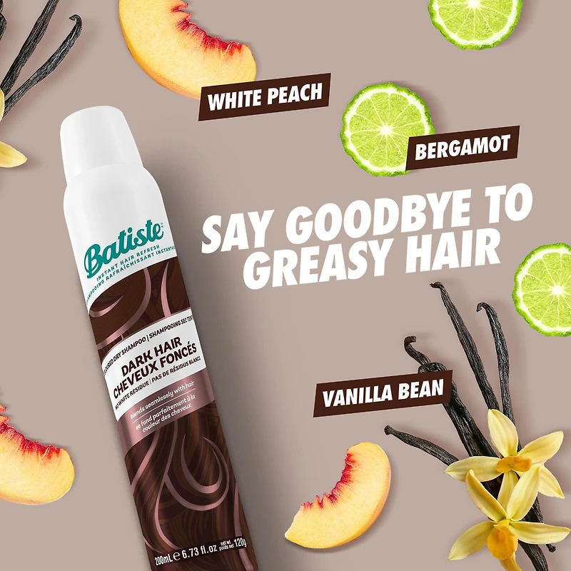 Mini-format de voyage de shampoing sec Plus foncé divin de Batiste Batiste 50 mL, Cheveux brun foncé