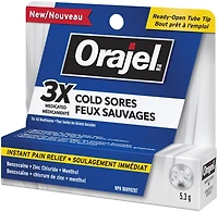 Gel Médicamenté Orajel Bouton de Froid 3x, Soulagement Instantané de la Douleur, 5,3g Le gel Feux sauvages 3X médicamenté Orajel soulage instantanément la douleur de tous les ulcères buccaux, 5.3g gel