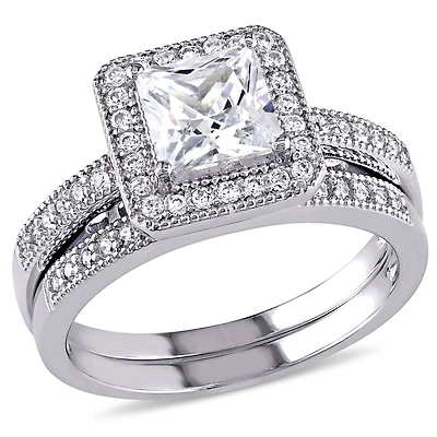 Ensemble de mariage en zircons cubiques coupe princesse et ronde 2.34 carat en argent sterling