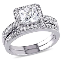 Ensemble de mariage en zircons cubiques coupe princesse et ronde 2.34 carat en argent sterling