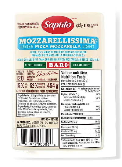 Saputo Bari Fromage Pizza Mozzarella 15% M.G.