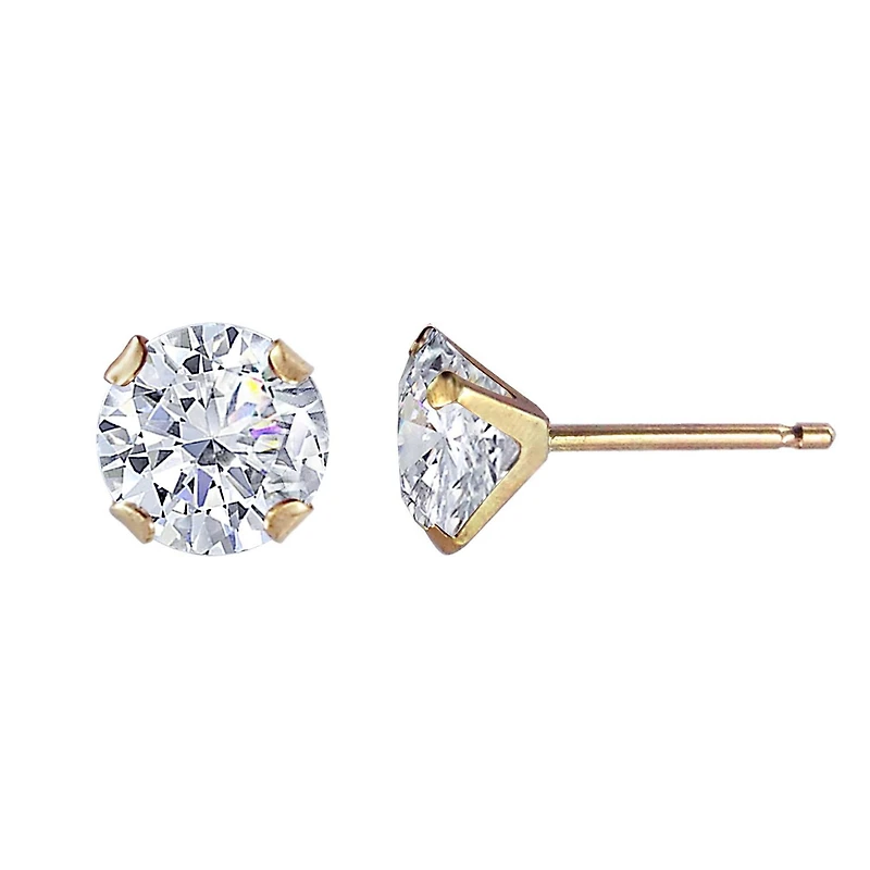 Luxury Designs 10K Yellow Gold 5mm Cubic Zirconia Stud Earring