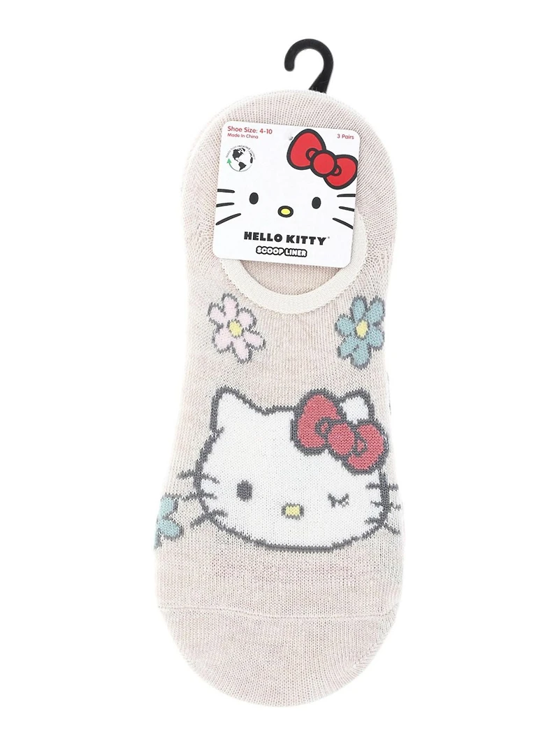 Hello Kitty Women's Beige Scoop Liner Socks, 3-Pack, Size 4-10