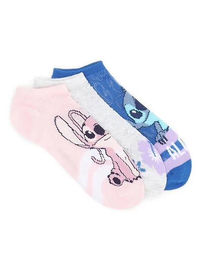 Chaussettes invisibles Stitch pour femmes, paquet de 3, tailles 4-10