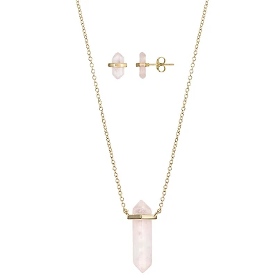 Luxury Designs Rose Quartz Necklace and earring set