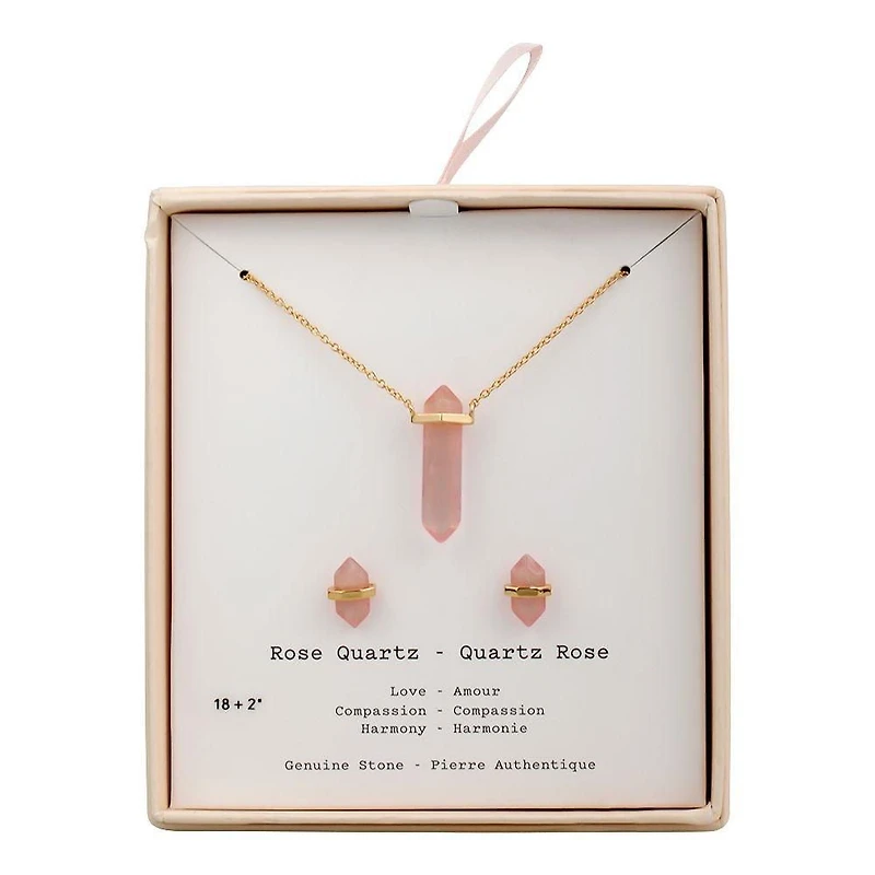 Luxury Designs Rose Quartz Necklace and earring set
