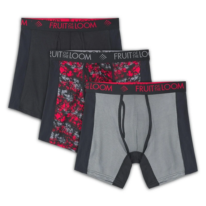 Fruit of the Loom Men's Breathable with Ultra Flex Boxer Briefs, 3-Pack